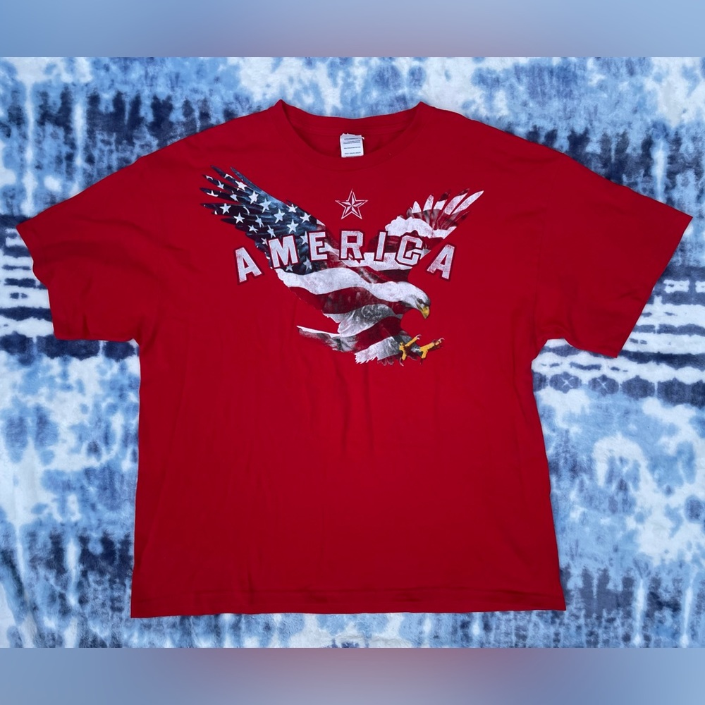 America USA 🇺🇸 Patriotic Eagle Flag Design Red T-Shirt Men's XL